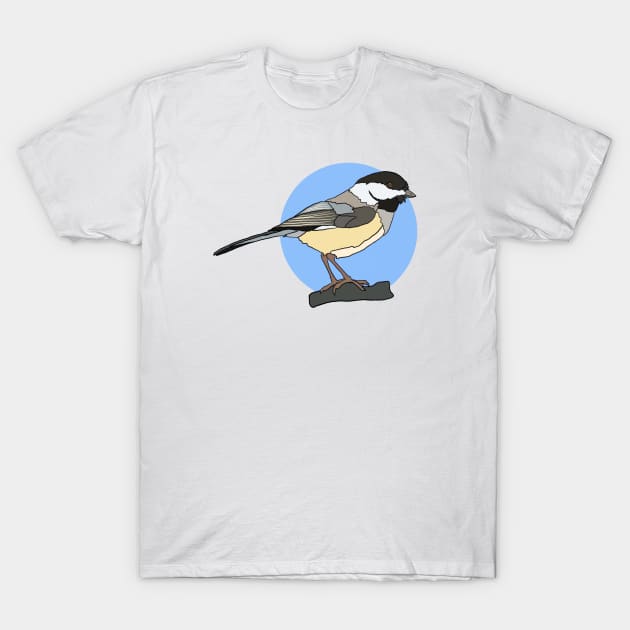 Black Capped Chickadee on Blue T-Shirt by New World Aster 